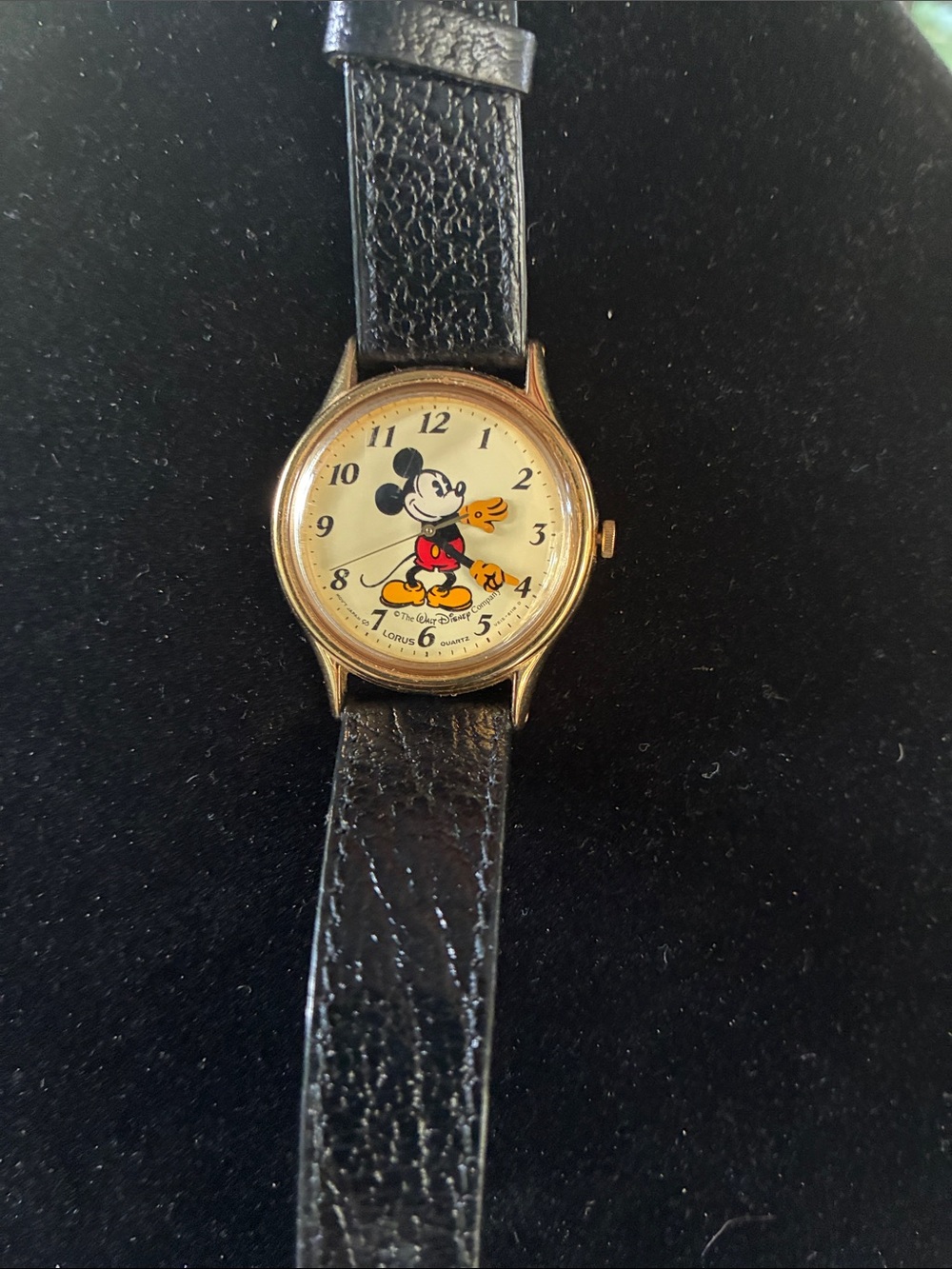 Vintage Lorus Disney Mickey Mouse Wristwatch with Black Leather Strap